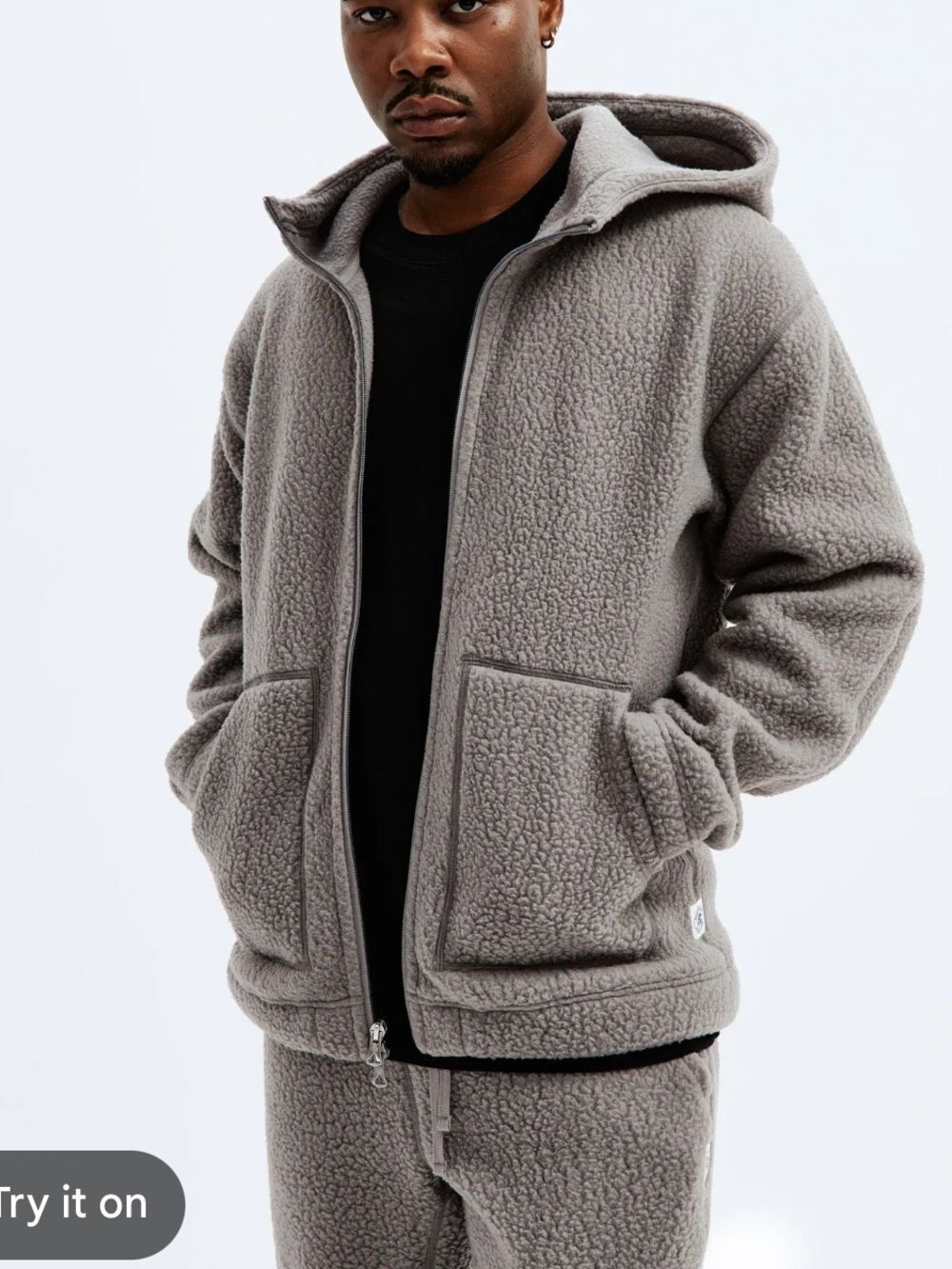 REIGNING CHAMP MENS FLEECE POLARTEC THERMAL FULL ZIP HOODIE JACKET GRAY LARGE